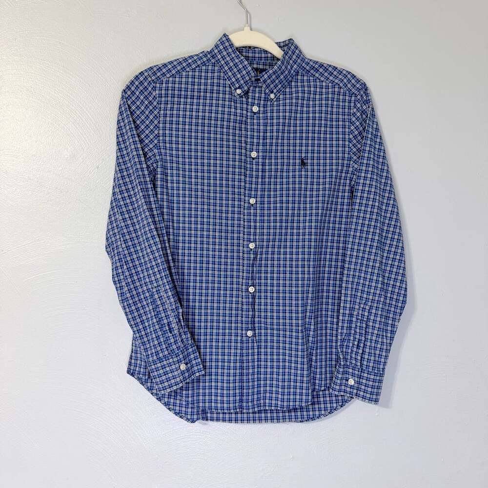 Polo Ralph Lauren Blue Plaid Natural Stretch Button-Front Long Sleeve Boys 14-16